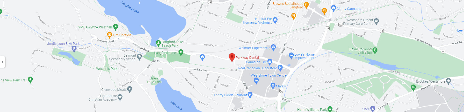 A Map showing the Parkway Dental location at 961 Langford Parkway