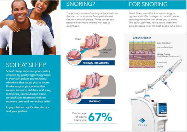 An information sheet about Solea Sleep Snore Treatment